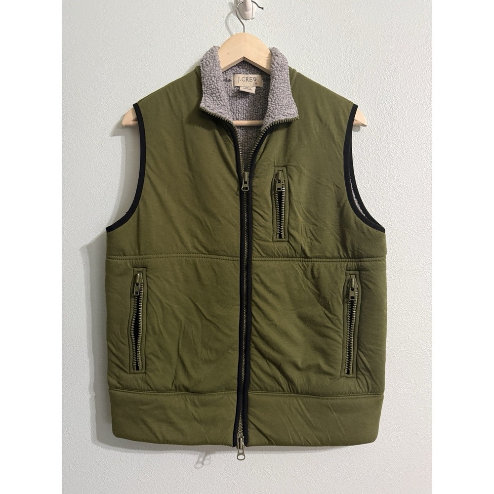 Vintage‎ J Crew Sherpa Lined Vest Size Med Green Preppy Y2K